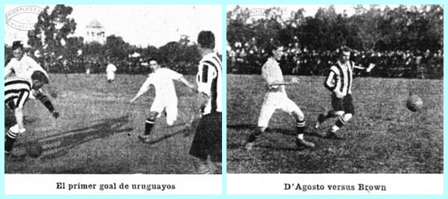 Imágenes del partido entre el viejo River Plate FC y Alumni, jugado en 1910 en Montevideo.